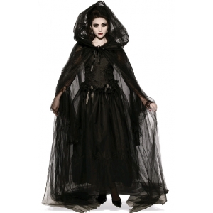 Black Netted Cape Hooded Cape - Womens Halloween Costumes